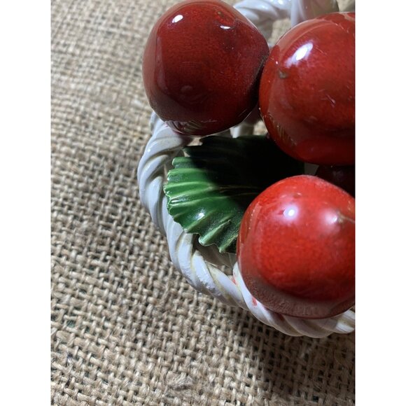 Vintage Ceramic Laced Fruit Basket 4.5" Oval Lemon Cherries Made in Italy - Picture 11 of 11